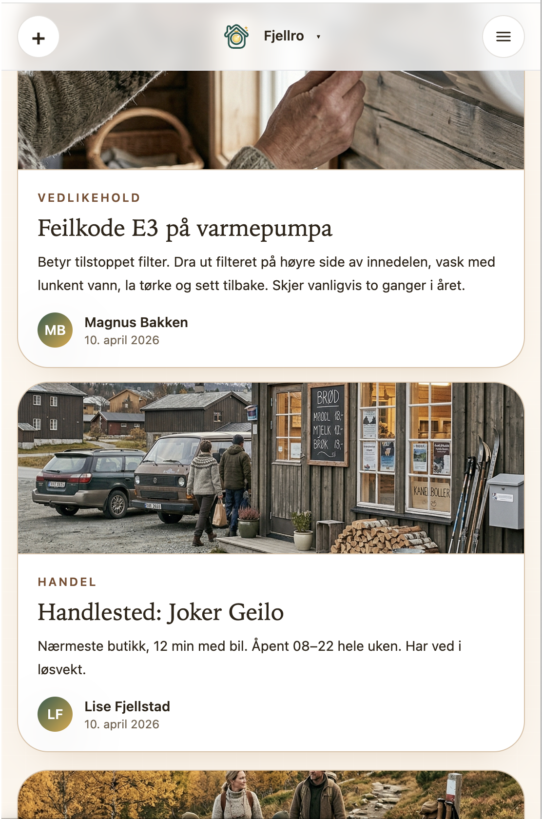 Skjermbilde av praktiske notater i hytteboka